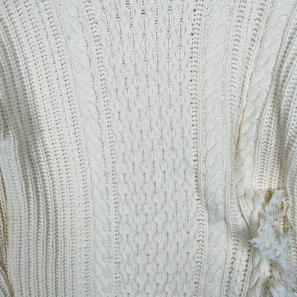 JCREW Cream Oversize Wool Blend Cable knit Fringe Asymmetrical Sweater Size: XS - Picture 10 of 13